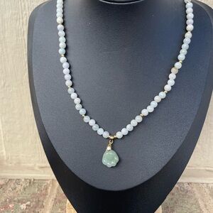 Elegant Jade Beaded Necklace with Paw Pendant
